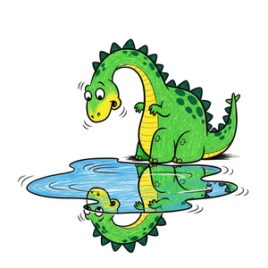 Dinosaur Discovering its Own Reflection in Water